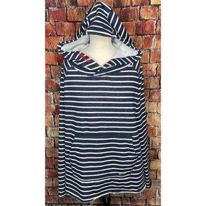 State of Mine Florida Blue Striped Womens XXL Hooded Pullover Sweatshirt Raw Hem